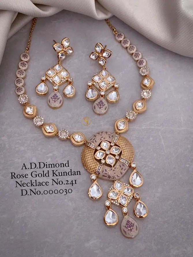 1 Designer AD Diamond Rose Gold Kundan Necklace Wholesale Shop In Surat
